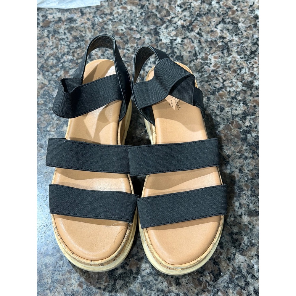 Universal Thread Womens Black Elastic Strap Cork Platform Wedge Sandals Size 9